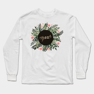 Thank you flowers and branches - sap green and pink Long Sleeve T-Shirt